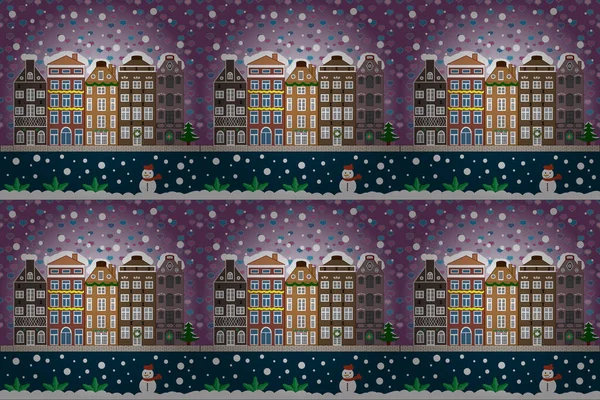 Растрова Ілюстрація Село Різдво Банер Фоні Снігом Сніжинками Вітальна Листівка — стокове фото
