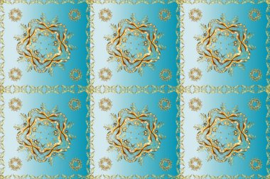 Altın karalama fantezi yapraklarından ve sarı, mavi renklerde çiçeklerden oluşan Raster soyut çelengi. El yapımı dekoratif çerçeve, albüm kapağı, tebrik kartı, klasik Art deco tarzı.