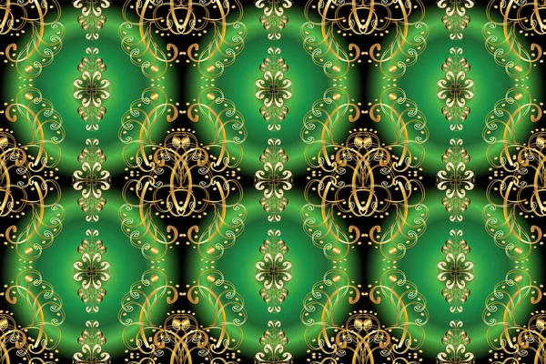 Orientalisches Klassisches Schwarzes Grünes Und Gelbes Und Goldenes Muster Nahtloser — Stockfoto