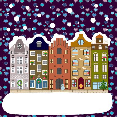 Noel manzarası düz. Tebrik kartı.