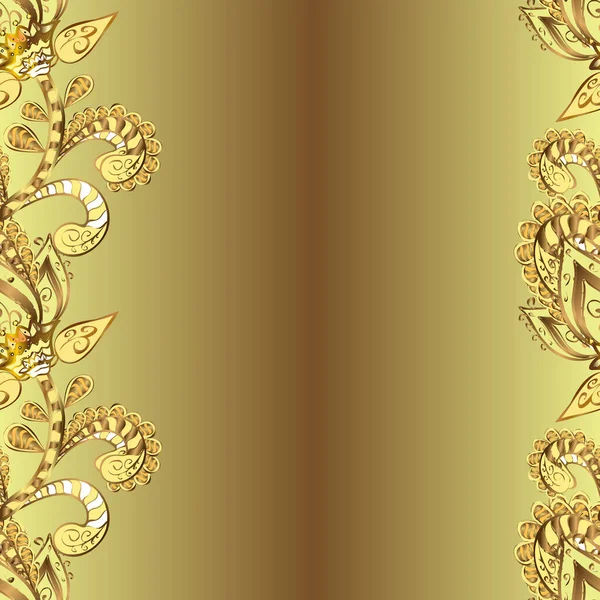 Płynny Wzór Neutralnych Brązowych Żółtych Kolorach Złotymi Elementami Tradycyjny Ornament — Zdjęcie stockowe