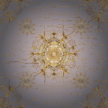 Turuncu, kırmızı ve pembe renklerde altın elementlerle kusursuz desen. Klasik klasik klasik arka plan. Geleneksel oryantasyon süsü. Kusursuz klasik vektör altın deseni.