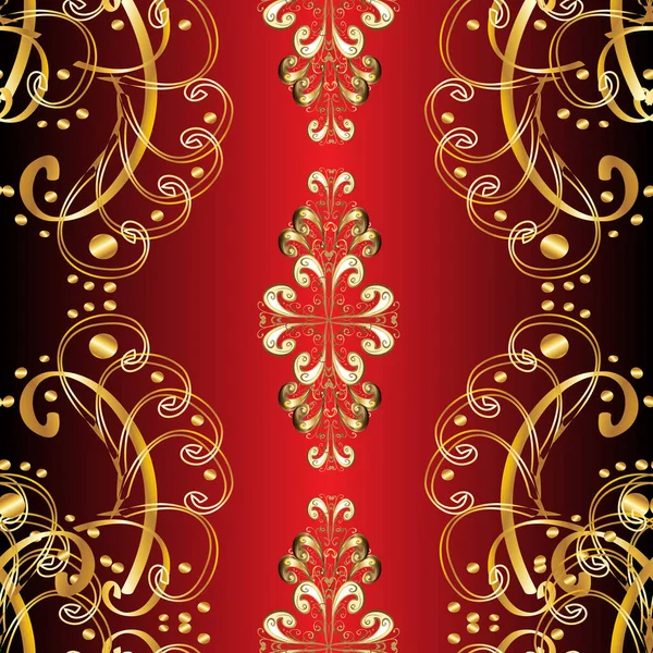 Small depth of field. Luxury furniture. Red, brown and yellow backdrop with gold trim. Seamless element woodcarving. Pattern on red, yellow colors with golden elements. Furniture in classic style.
