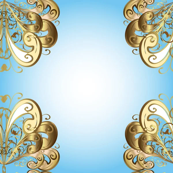 Tarafsız Mavi Bej Renklerde Geleneksel Klasik Altın Pürüzsüz Desen Barok — Stok fotoğraf
