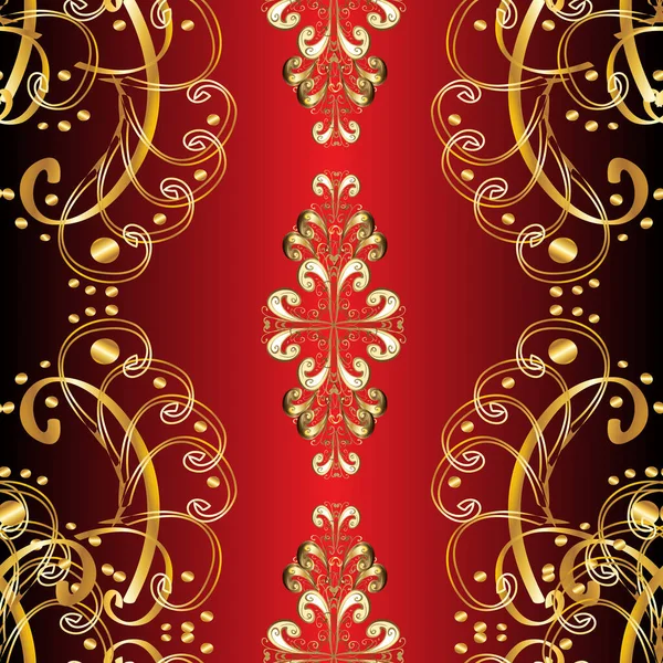 Вінтажний Безшовний Візерунок Червоному Коричневому Жовтому Кольорах Золотими Елементами Різдво — стоковий вектор