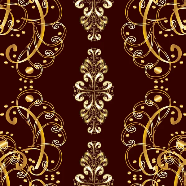 ベージュ色の金のアンティークの花中世の装飾 葉や黄金のパターンの装飾とベクトルシームレスなパターン シームレスなロイヤルゴールデンバロックダマスクヴィンテージ — ストックベクタ