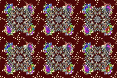 Süslü kahverengi, gri ve sarı renkli mandala. Geometrik daire elementi. Kabile, Boho, Bohem tarzı. Kaleydoskop, madalyon, yoga, Hindistan, Arapça.