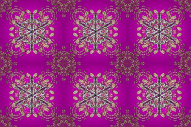 Klasik klasik klasik arka plan. Kusursuz klasik raster altın desenli. Raster illüstrasyonu. Altın elementlerle bej, beyaz ve morumsu renklerde kusursuz desen. Geleneksel oryantasyon süsü.