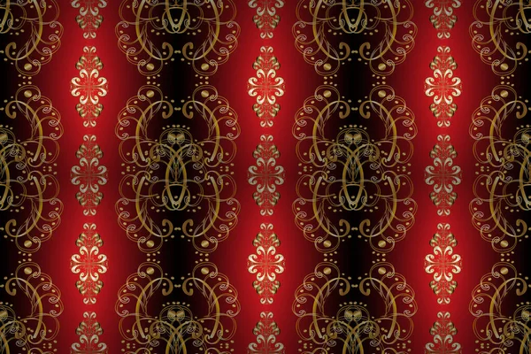 Seamless Oriental Ornament Style Baroque Traditional Classic Golden Pattern Red — Stock Photo, Image
