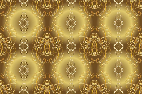 ブラウン ニュートラル イエローとゴールドの要素のヴィンテージシームレスなパターン — ストック写真