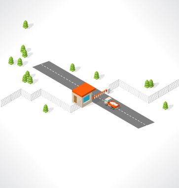 yolda kontrol noktası. izometrik bina.