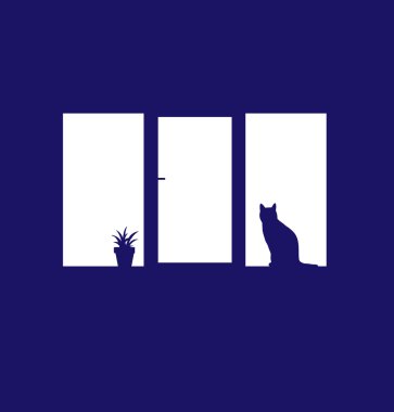 kedi penceresinde. siluet.
