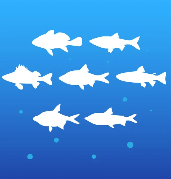 Siluetas de pescado — Vector de stock