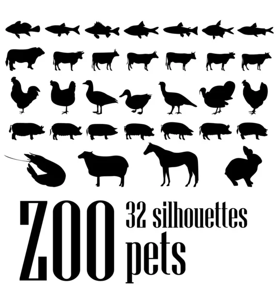 Silhouettes animaux domestiques — Image vectorielle