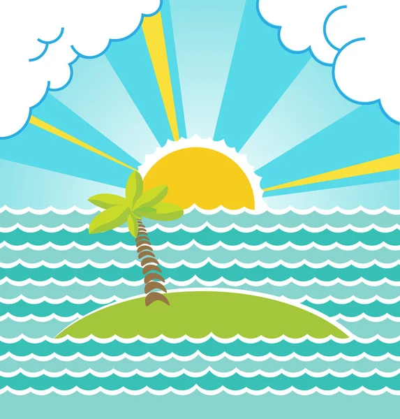 Summer sea landscape with island. Vector. — Stock Vector