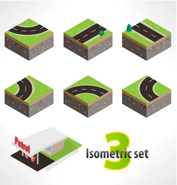 Weg en gas station. set van een deel van de kaart — Stockvector