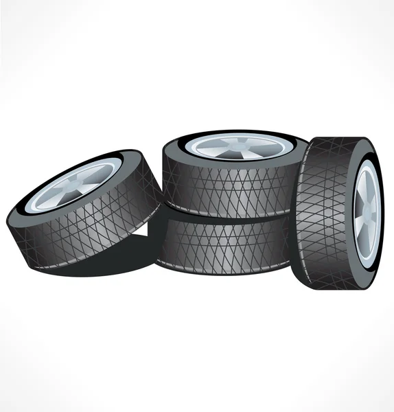 Komple Set tekerlekler, lastikler ve diskleri. vektör.
