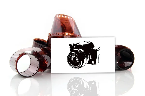 Camera - business card with old photographic film — Stock Photo, Image