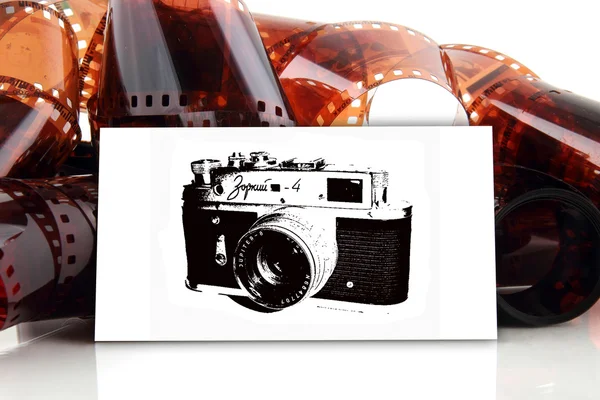 Fotocamera - biglietto da visita con vecchia pellicola fotografica — Foto Stock