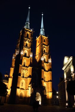 gece, wroclaw, Polonya, ostrow tumski St. john's cathedral