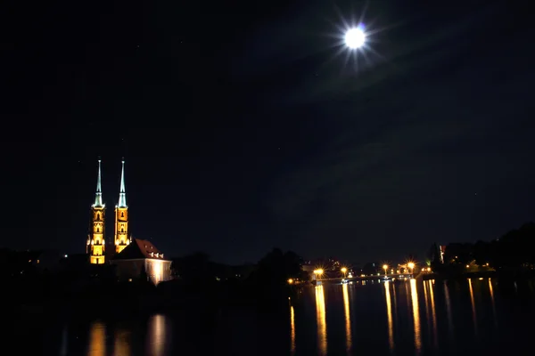 Cathedral Island (Ostrow Tumski) la nuit, Wroclaw, Pologne — Photo