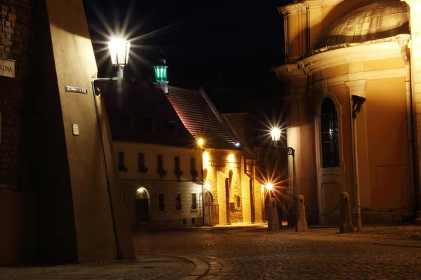 Dominsel (ostrow tumski) bei Nacht, Breslau, Polen — Stockfoto