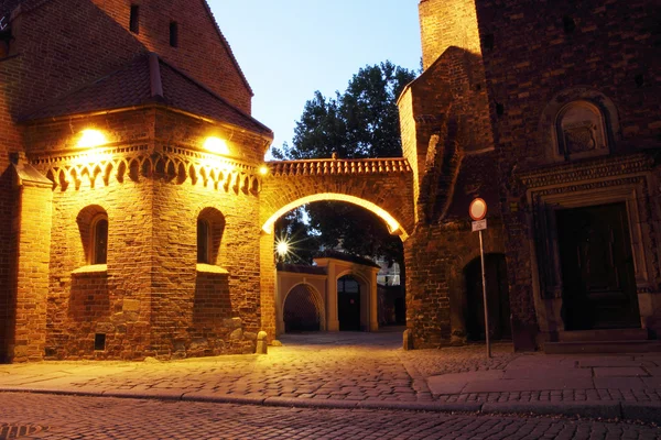 Dumpling utfärda utegångsförbud för på natten, domkyrkan ön (Ostrów tumski), wroclaw, Polen — Stockfoto