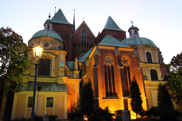 Katedral Santo Yohanes di malam hari, Wroclaw, Polandia, Ostrow Tumski — Stok Foto