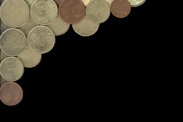 Euro coins on black background — Stock Photo, Image