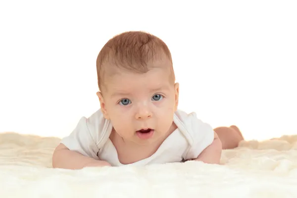 Lindo bebé chico aislado en blanco — Foto de Stock