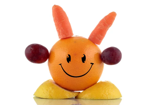 Happy diet. Funny fruits character collection on white background — Stock Photo, Image