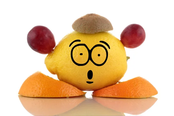 Diet time. Funny fruit character on white background — Stock Photo, Image