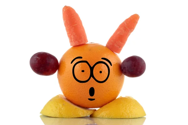 Diet time. Funny fruit character on white background — Stock Photo, Image