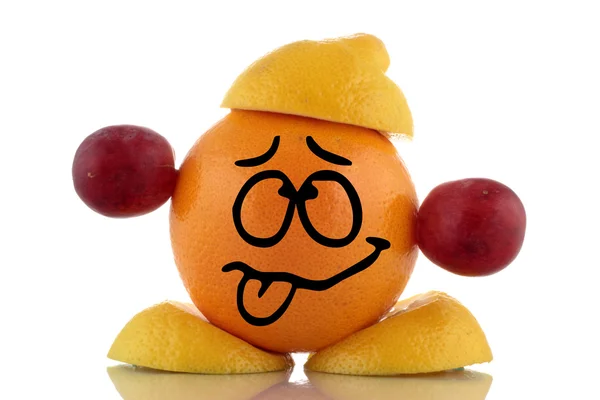 Boring diet. Funny fruit character on white background — Stock Photo, Image