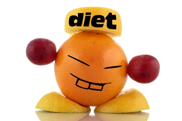¡Tiempo de dieta! Fruta graciosa. Emoticono sobre fondo blanco . —  Fotos de Stock