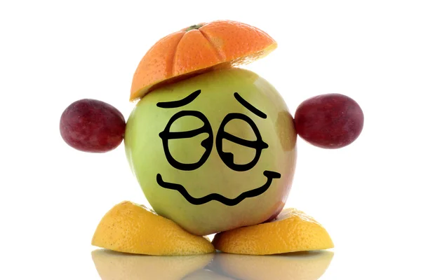 Diet again... Funny fruits character collection on white background — Stock Photo, Image