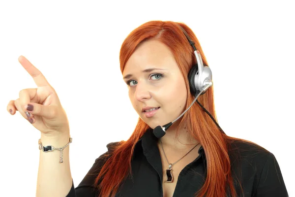 Woman customer service worker, call center smiling operator with phone headset — Stock Photo, Image