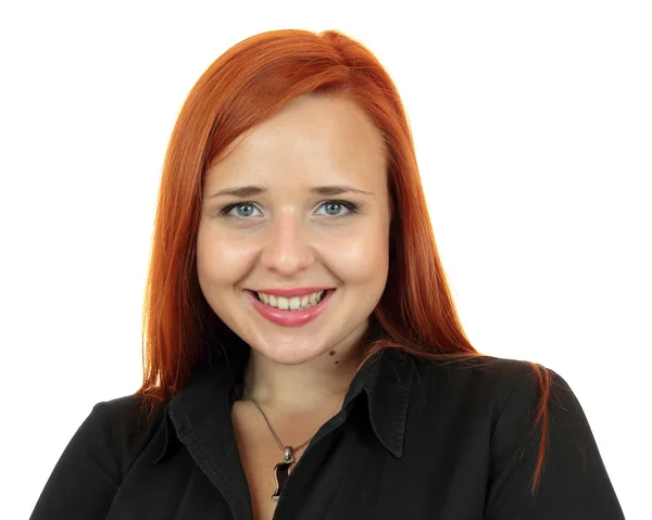 Redhead zakelijke vrouw close-up gezicht portret op witte achtergrond — Stockfoto