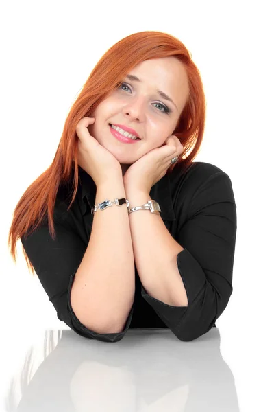 Sorridente giovane donna d'affari su sfondo bianco — Foto Stock
