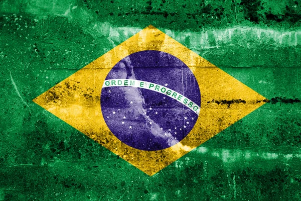 Brazil flag on old grunge wall background — Stock Photo, Image