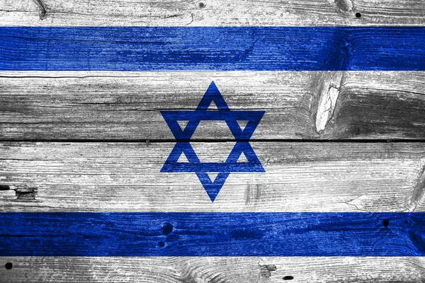 Israel flag painted on old wood plank background — Stock Photo, Image