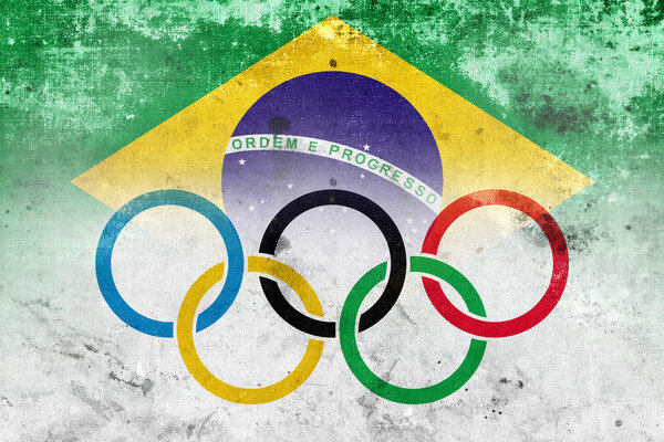Grunge Olympic Flag and Brazil Flag