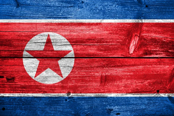 Nordkoreanische Flagge auf altem Holzplankenhintergrund gemalt — Stockfoto