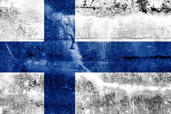 Grunge duvara boyalı Finlandiya bayrağı — Stok fotoğraf