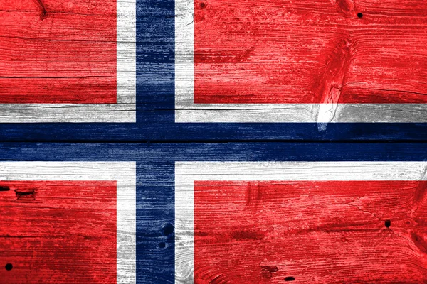 Bandeira da Noruega pintada no fundo da prancha de madeira velha — Fotografia de Stock