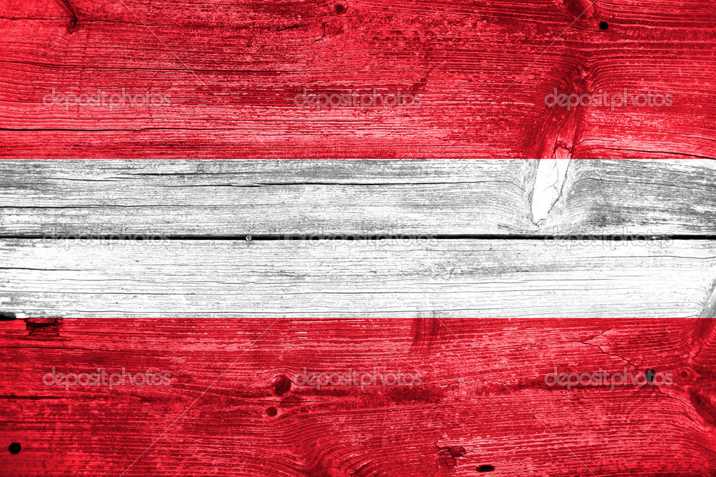 Austria Flag painted on old wood plank background