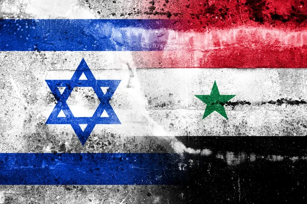 Bandera de Israel y Siria pintada en la pared grunge —  Fotos de Stock