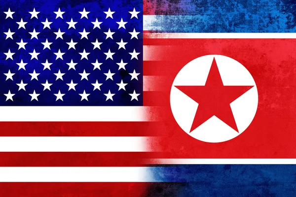 Flaga usa i korea północna granica — Zdjęcie stockowe