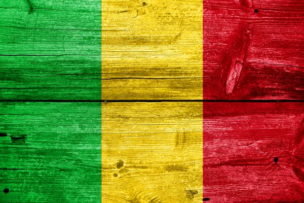 Bandiera del Mali dipinta su vecchio fondo in legno — Foto Stock