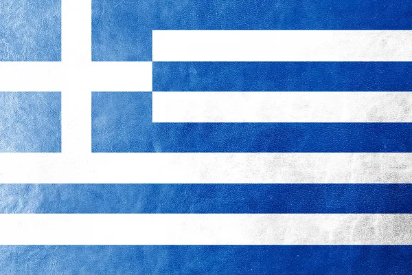 Bandera de Grecia sobre cuero textura o fondo — Foto de Stock